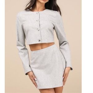 NWT Lulus  Preppy Pursuit Heather Grey Blazer‎ Jacket Medium Wool Blend